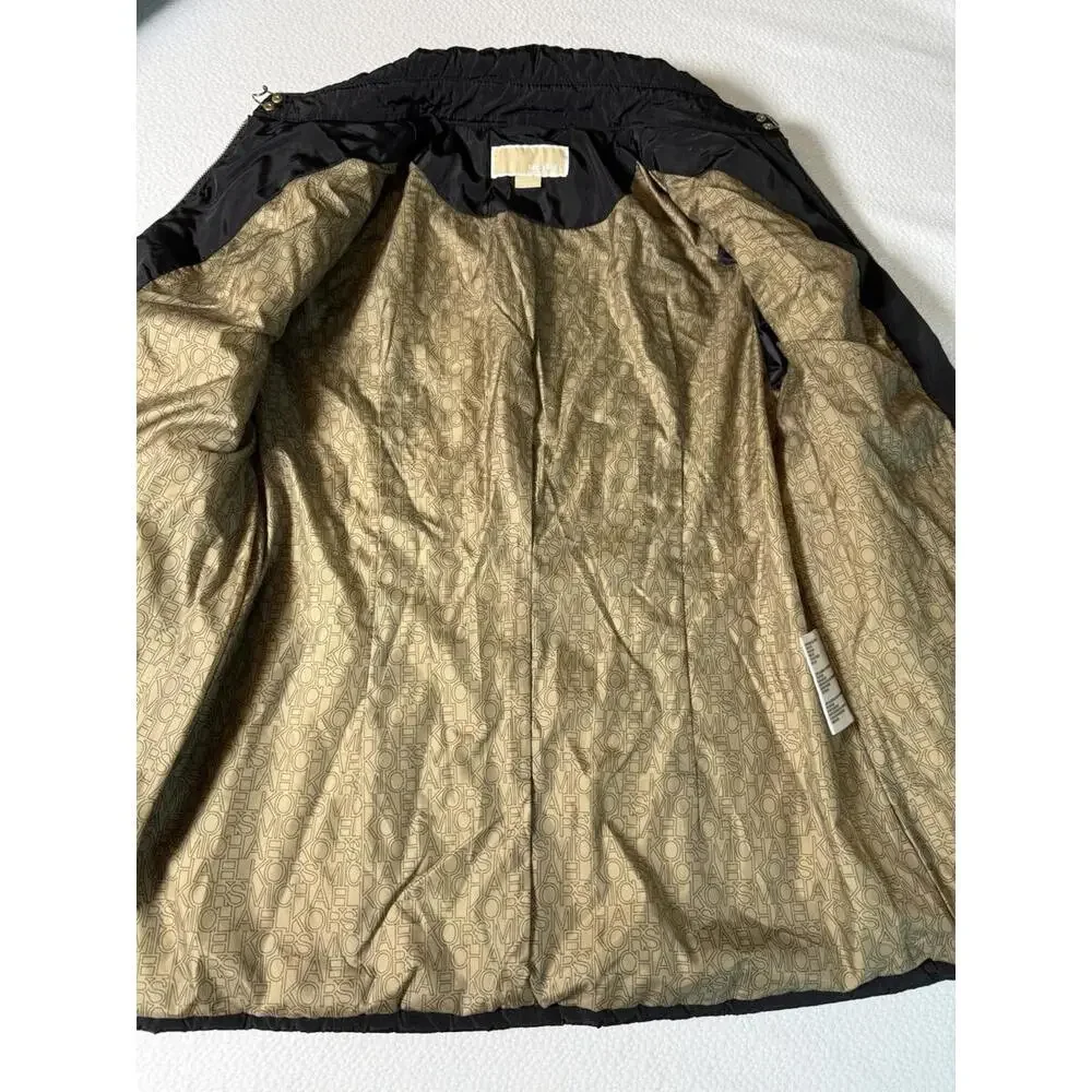 Michael Kors Women's Black Quilted Belted Jacket Size L Gold Zip‎ Moto Coat
